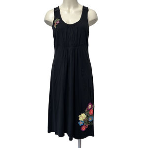Caite Black Embroidered Floral Dress Size L | Boho Crochet Back Sleeveless